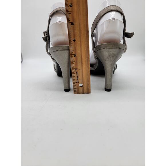 Collection by Clarks Slingback Strappy Heel Sandals Open Toe Metallic Gray SZ 10 - Picture 6 of 12